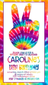 Birthday Tie Dye Peace Sign Text Invite: Birthday Tie Dye Peace Sign