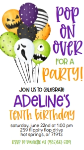 Halloween Birthday Pop on Over Balloons Text Invite: Halloween Birthday Pop on Over Balloons