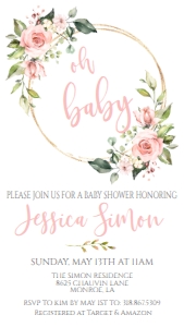 Baby Shower Pink Blush Floral Ring Text Invite: Baby Shower Pink Blush Floral Ring Invitation