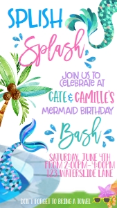 Birthday Waterslide Mermaid Party Text Invite: Birthday Mermaid Pool Party