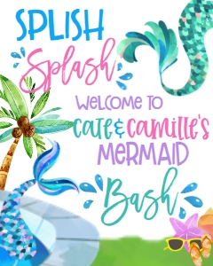 Birthday Waterslide Mermaid Party Welcome Sign: Birthday Mermaid Pool Party