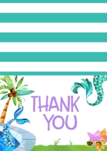 Birthday Waterslide Mermaid Party Thank You: Birthday Mermaid Pool Party