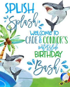 Birthday Waterslide Party Shark Welcome Sign: Birthday Waterslide Party Shark