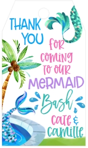 Birthday Waterslide Mermaid Party Favor Tag: Birthday Mermaid Pool Party