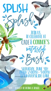 Birthday Waterslide Party Shark Text Invite: Birthday Waterslide Party Shark
