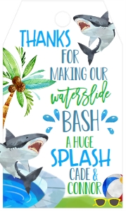 Birthday Waterslide Party Shark Favor Tag: Birthday Waterslide Party Shark