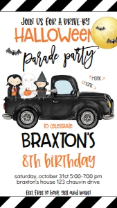 Halloween Birthday Drive-By Truck Text Invite: Halloween Birthday Drive-By Truck