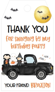 Halloween Birthday Drive-By Truck Favor Tag: Halloween Birthday Drive-By Truck