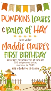 Fall Birthday Pumpkins Banner Text Invite: Fall Birthday Pumpkins Banner