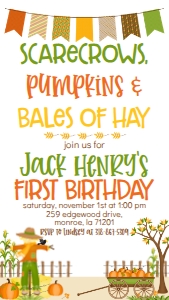 Fall Birthday Scarecrows Banner Text Invite: Fall Birthday Scarecrows Banner
