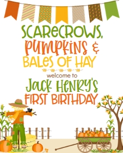 Fall Birthday Scarecrows Banner Welcome Sign: Fall Birthday Scarecrows Banner