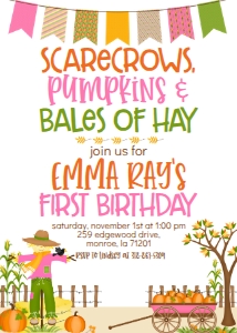 Fall Birthday Scarecrows Banner Pink: Fall Birthday Scarecrows Banner Pink