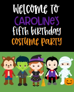 Halloween Birthday Costume Invite Chalk Welcome Sign 8x10: Halloween Birthday Costume Invite Chalk
