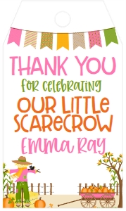 Fall Birthday Scarecrows Banner Pink Favor Tag: Fall Birthday Scarecrows Banner Pink