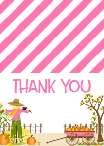 Fall Birthday Scarecrows Banner Pink Thank You: Fall Birthday Scarecrows Banner Pink