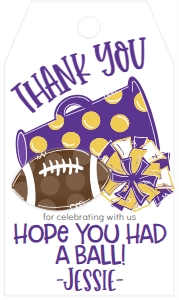 Birthday Football Game Time Purple Gold Favor Tag: Birthday Football Game Time Set