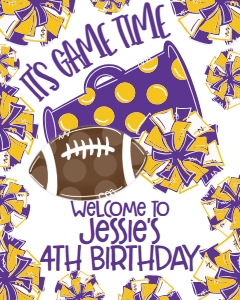 Birthday Football Game Time Purple Gold Welcome Sign: Birthday Football Game Time Set