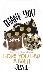 Birthday Football Game Time Black Gold Favor Tag: Birthday Football Game Time Set