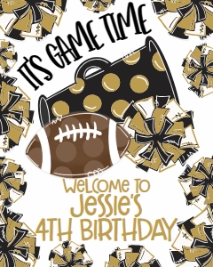 Birthday Football Game Time Black Gold Welcome Sign: Birthday Football Game Time Set