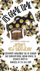 Birthday Football Game Time Black Gold Text Invite: Birthday Football Game Time Set