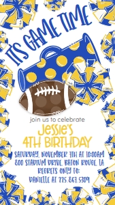 Birthday Football Game Time Blue Gold Text Invite: Birthday Football Game Time Set