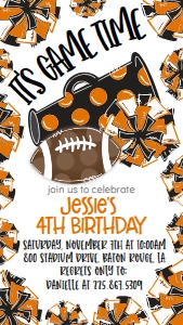 Birthday Football Game Time Black Orange Text Invite: Birthday Football Game Time Set