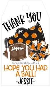 Birthday Football Game Time Black Orange Favor Tag: Birthday Football Game Time Set