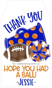 Birthday Football Game Time Blue Orange Favor Tag: Birthday Football Game Time Set