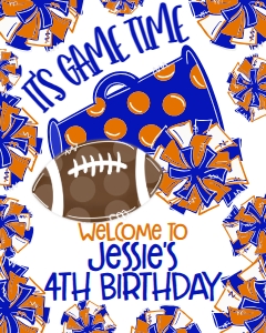 Birthday Football Game Time Blue Orange Welcome Sign: Birthday Football Game Time Set