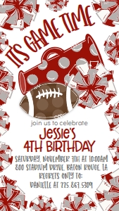 Birthday Football Game Time Crimson Grey Text Invite: Birthday Football Game Time Set