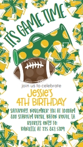 Birthday Football Game Time Green Gold Text Invite: Birthday Football Game Time Set