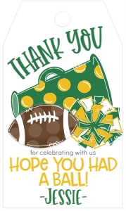 Birthday Football Game Time Green Gold Favor Tag: Birthday Football Game Time Set