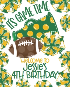 Birthday Football Game Time Green Gold Welcome Sign: Birthday Football Game Time Set