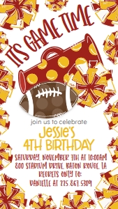 Birthday Football Game Time Crimson Gold Text Invite: Birthday Football Game Time Set