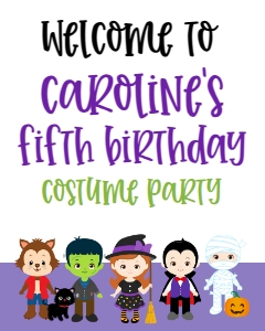 Halloween Birthday Costume Party Welcome Sign 8x10: Halloween Birthday Costume Party Invite