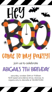 Halloween Hey Boo Black Letters Birthday Text Invite: Halloween Hey Boo Black Letters Birthday