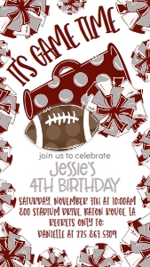 Birthday Football Game Time Maroon Gray Text Invite: Birthday Football Game Time Set