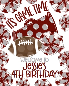 Birthday Football Game Time Maroon Grey Welcome Sign: Birthday Football Game Time Set