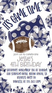 Birthday Football Game Time Navy Grey Text Invite: Birthday Football Game Time Set