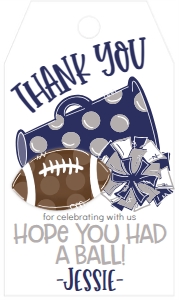 Birthday Football Game Time Navy Grey Favor Tag: Birthday Football Game Time Set