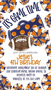 Birthday Football Game Time Navy Orange Text Invite: Birthday Football Game Time Set