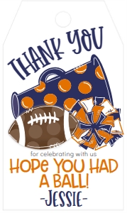 Birthday Football Game Time Navy Orange Favor Tag: Birthday Football Game Time Set