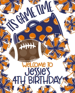 Birthday Football Game Time Navy Orange Welcome Sign: Birthday Football Game Time Set