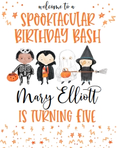 Halloween Birthday Bash Kids Welcome Sign 8x10: Halloween Birthday Bash Kids