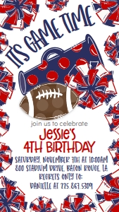 Birthday Football Game Time Navy Red Text Invite: Birthday Football Game Time Set