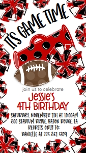 Birthday Football Game Time Red Black Text Invite: Birthday Football Game Time Set