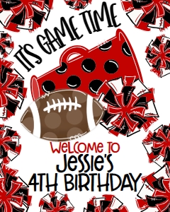 Birthday Football Game Time Red Black Welcome Sign: Birthday Football Game Time Set