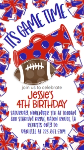 Birthday Football Game Time Red Blue Text Invite: Birthday Football Game Time Set