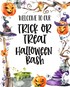 Halloween Border Bash Welcome Sign 8x10: Halloween Border Bash