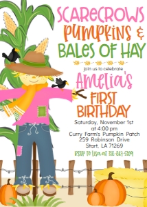 Fall Birthday Corn Maze Scarecrow Pumpkins Hay Pink: Fall Birthday Fall Birthday Corn Maze Scarecrow Pumpkins Hay PinkScarecrow Pumpkins Hay Pink